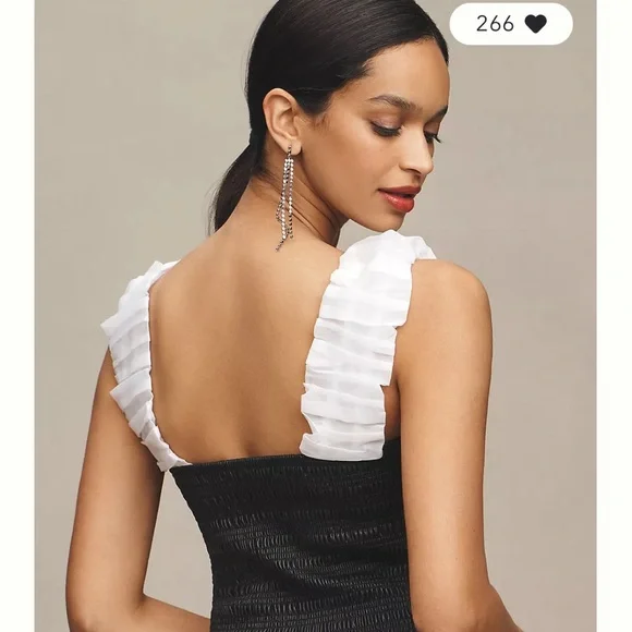 Anthropologie Black Smocked Top with White Ruffle Straps - Picture 2 of 3